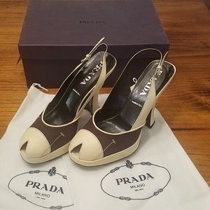 Authentic Prada slingback peep-toe heels, Size 8